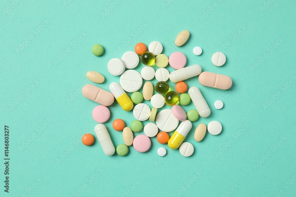 Various pills on a colored background Various pills on a colored background