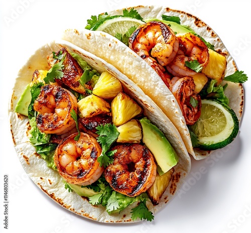 Delicious Grilled Shrimp Tacos with Pineapple and Avocado photo