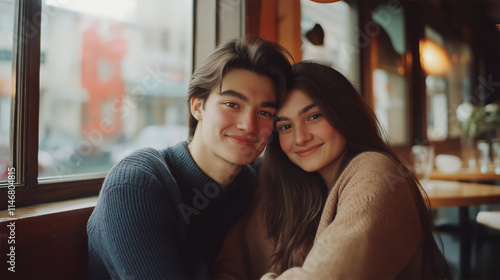 Couple Enjoying Coffee Together in a Cafe. Generative Ai