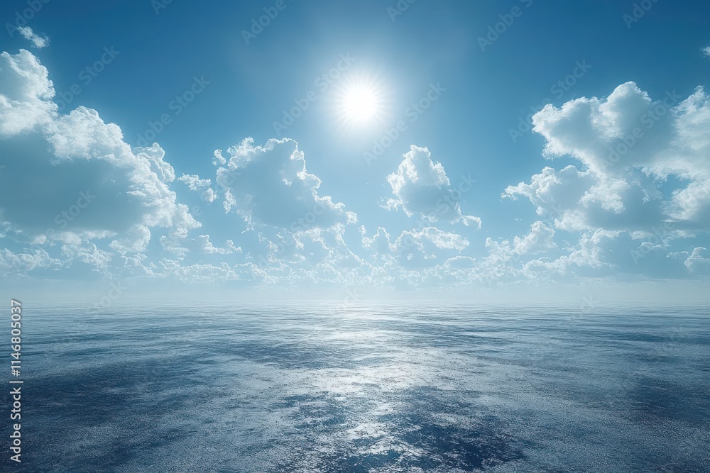 Naklejka premium Serene Sky Over Calm Ocean with Soft Clouds