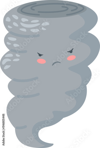Whimsical illustration featuring a grey tornado with a disgruntled face, adding personality to extreme weather, ideal for children s books and educational materials