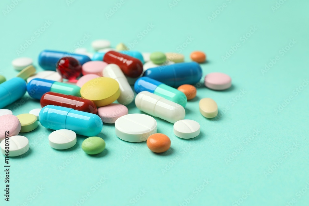 Various pills on a colored background Various pills on a colored background
