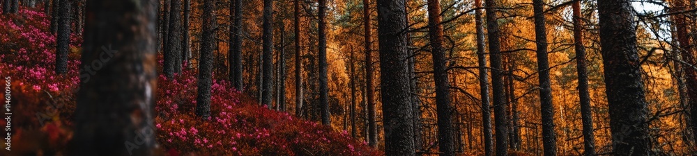 Serene Autumnal Scene in a Norwegian Forest with Vibrant Foliage and Soft Golden Light Serene Autumnal Scene in a Norwegian Forest with Vibrant Foliage and Soft Golden Light