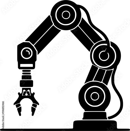 Robotic hand machine black vector icon isolated on a transparent background.