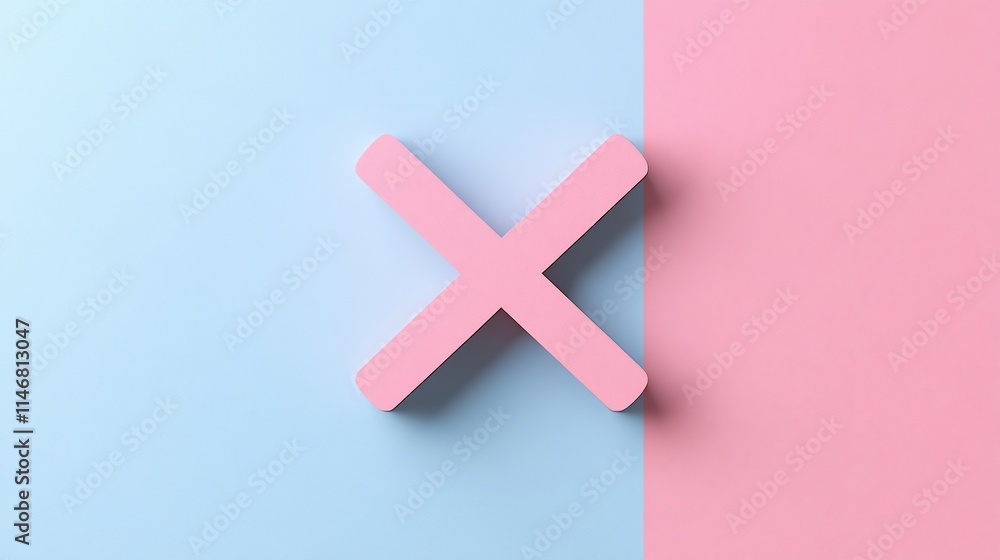 Obraz premium Pink X mark on pastel blue and pink background.