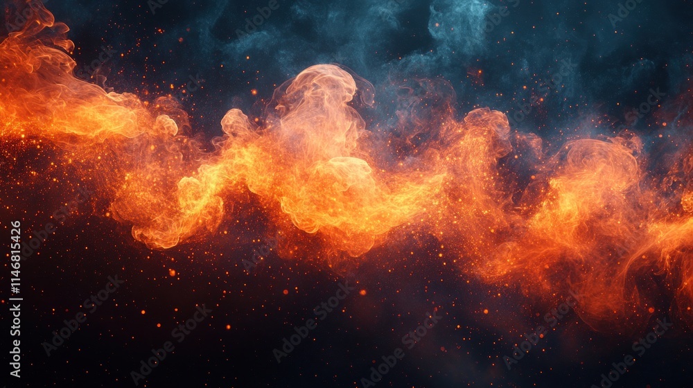 Fiery orange and blue smoke abstract background. Fiery orange and blue smoke abstract background.