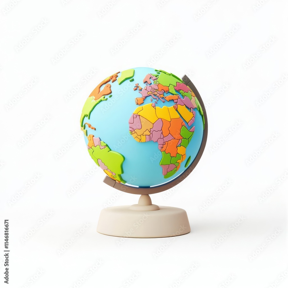 Vibrant globe showing colorful continents and countries on a white background.