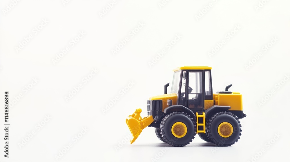 Fototapeta premium Yellow toy bulldozer on white background.