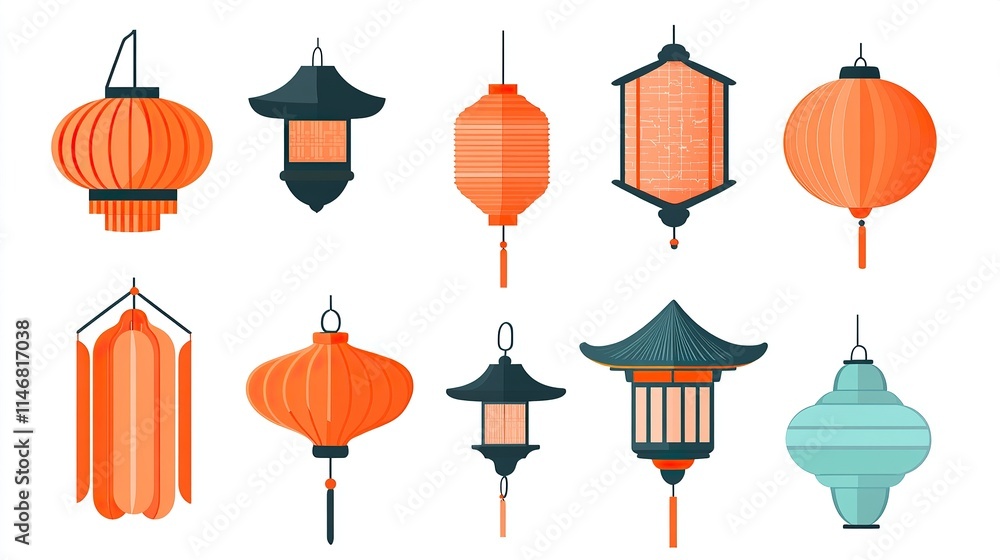 Traditional Chinese Lantern Vector Elements on White Background, Flat Design Style for Graphic Design Flexibility. Traditional Chinese Lantern Vector Elements on White Background, Flat Design Style for Graphic Design Flexibility.