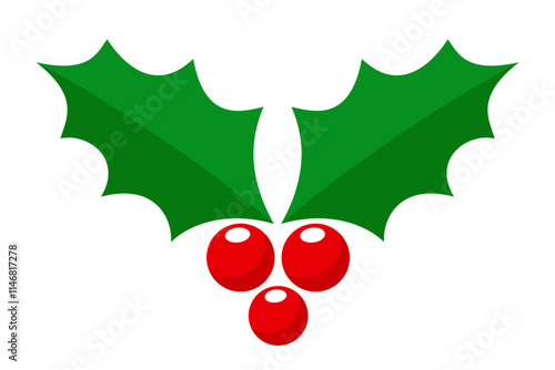 Christmas holly berries icon, holly berries leaves - vector