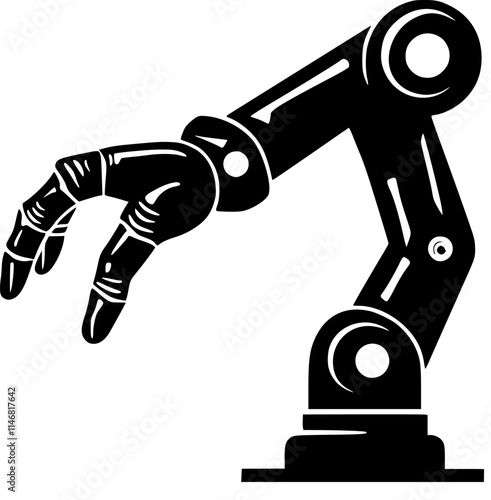 Robotic hand machine black vector icon isolated on a transparent background.