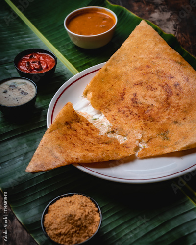 Cheese dosa on banana leaf