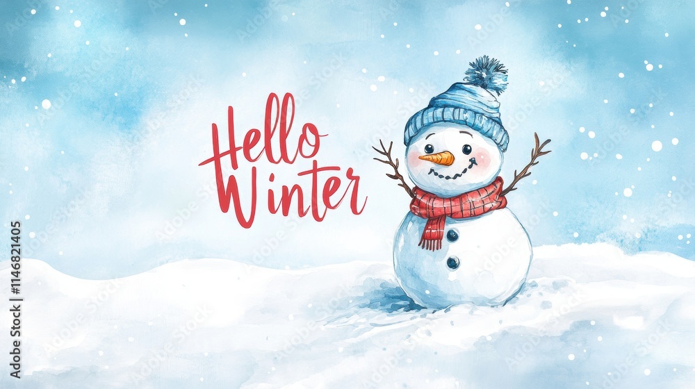 Snowman and winter theme background template for greeting card design. Snowman and winter theme background template for greeting card design.