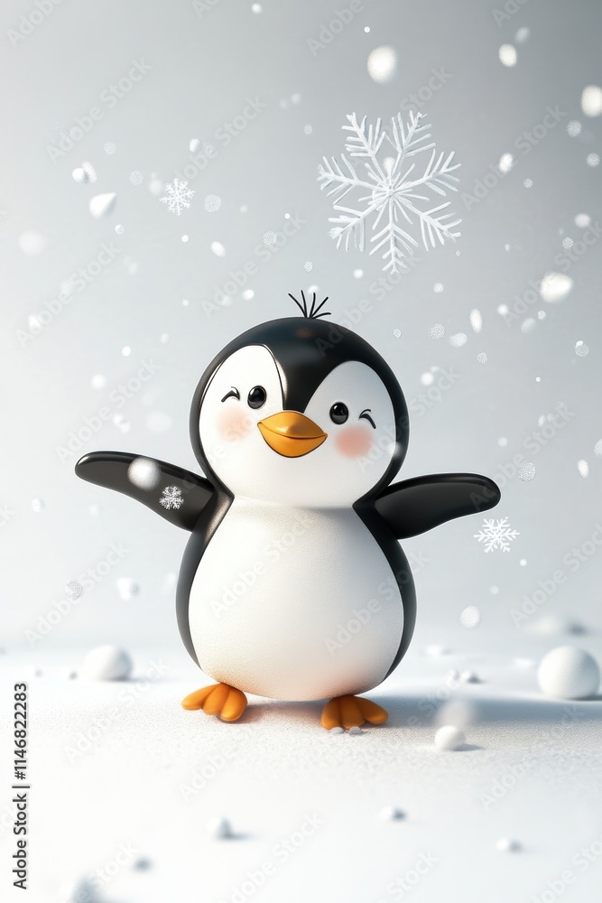 Cute penguin in snow field. Winter theme background template for greeting card design. Cute penguin in snow field. Winter theme background template for greeting card design.
