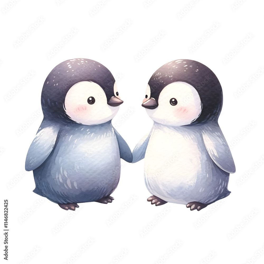 Fototapeta premium Adorable Penguin Pair Holding Hands