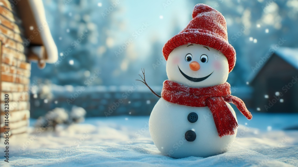 Fototapeta premium Smiling Snowman in a Winter Wonderland