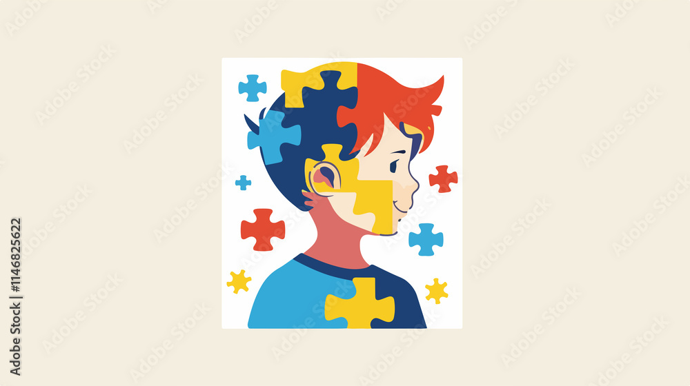 Fototapeta premium Child Autism Symbol Vector Illustration for Awareness Campaigns