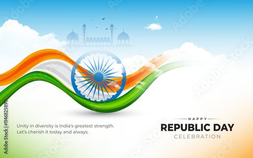 Happy Republic Day Celebration Greeting Background Template - 76th Indian Republic Day Celebration Background