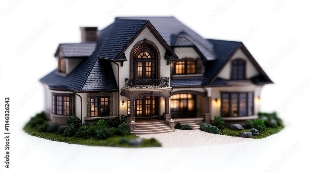 Luxurious house model, night view, isolated. Luxurious house model, night view, isolated.