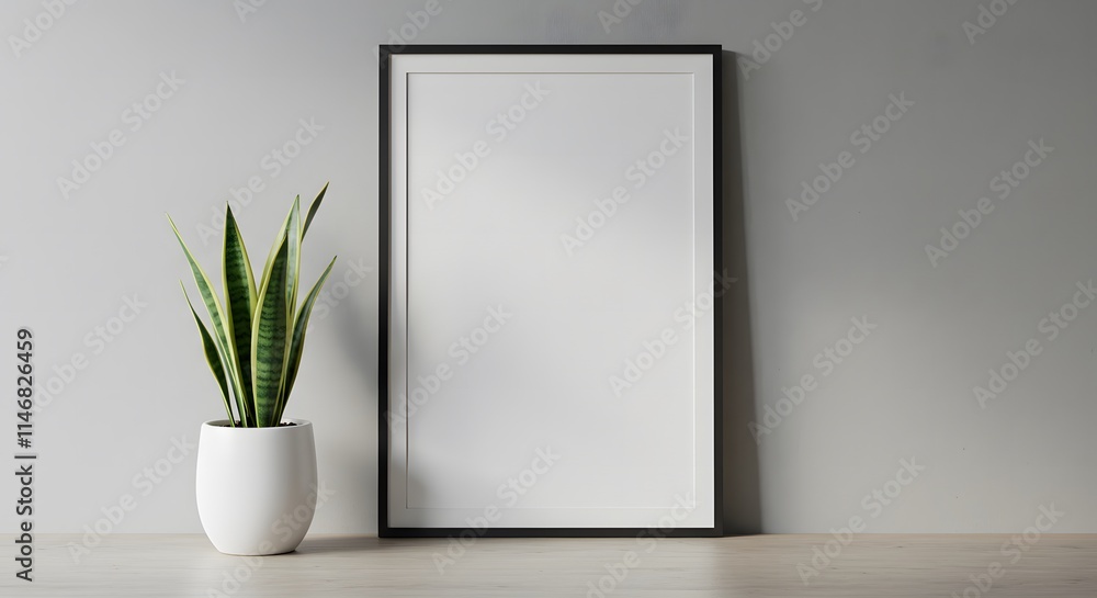 simple minimalist frame mockup poster hanging on the gray wall with plant decoration. 50x70, 20x28, 20RP frame mockup poster simple minimalist frame mockup poster hanging on the gray wall with plant decoration. 50x70, 20x28, 20RP frame mockup poster