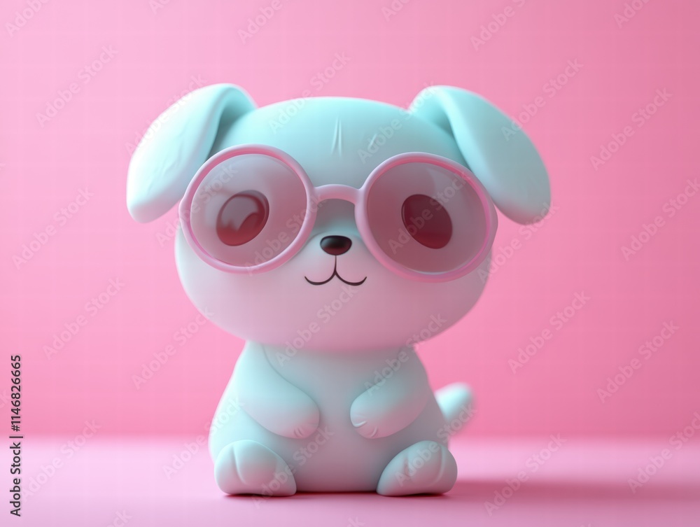 Cute pastel toy model dog with sunglasses studio digital art pink background playful concept Cute pastel toy model dog with sunglasses studio digital art pink background playful concept