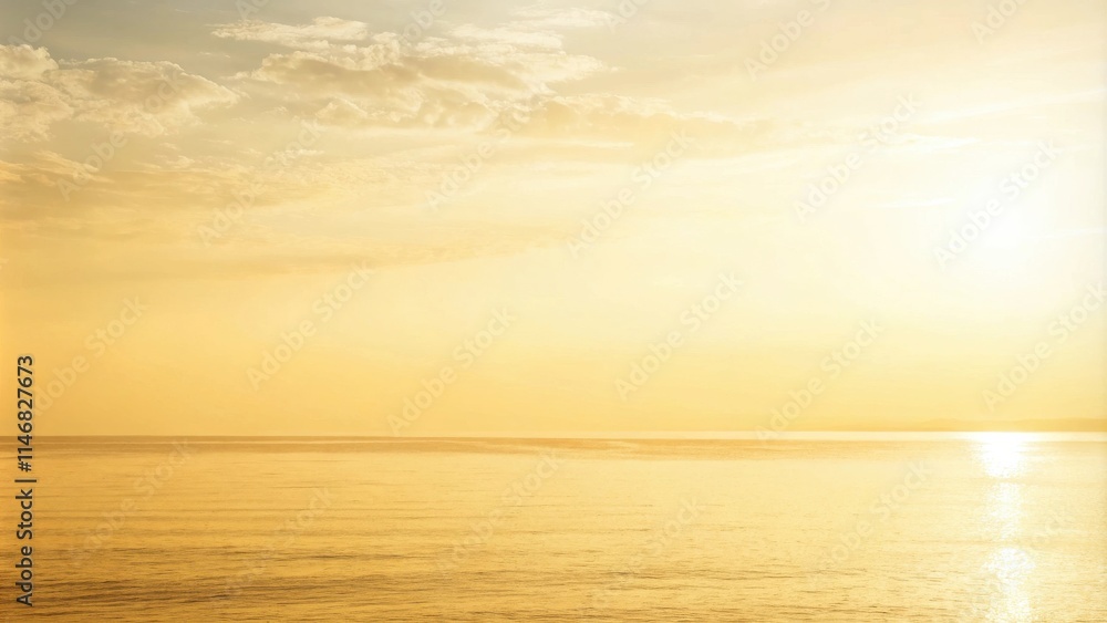 Fototapeta premium A serene seascape at sunset, with golden sunlight reflecting off the calm water and wispy clouds in the sky.
