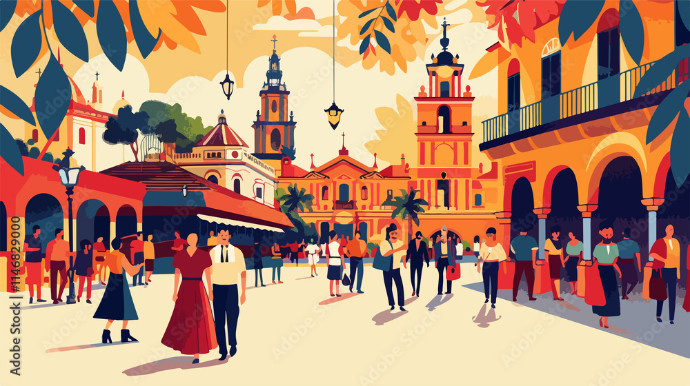 Fototapeta premium Feria de Abril de Sevilla Banner Flat Vector Illustration