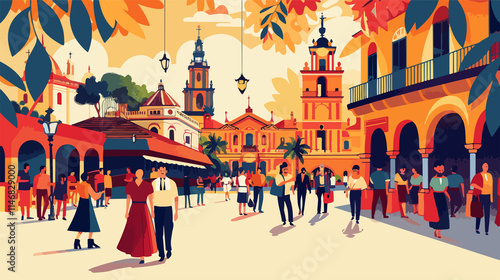 Feria de Abril de Sevilla Banner Flat Vector Illustration