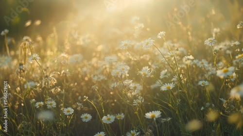 A Field of Daisies Bathed in Golden Sunlight