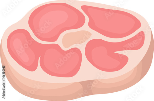 Cartoon illustration of a slice of red meat with fat, symbolizing the importance of balanced nutrition and responsible consumption for a healthy lifestyle