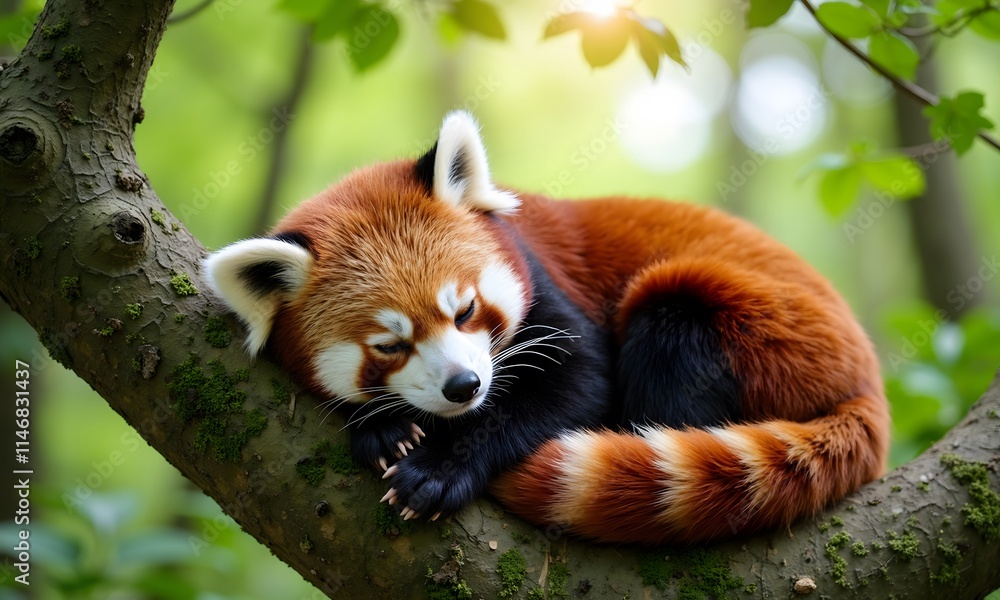 Fototapeta premium Red Panda Slumbering on a Branch