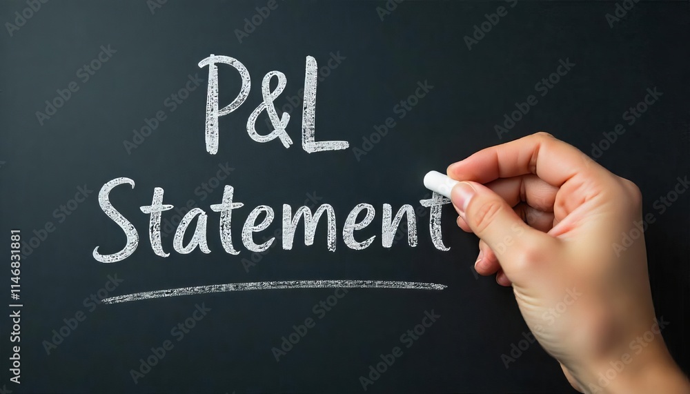 Hand holding white chalk writing P&L Statement.Highlighting key business principles. Hand holding white chalk writing P&L Statement.Highlighting key business principles.