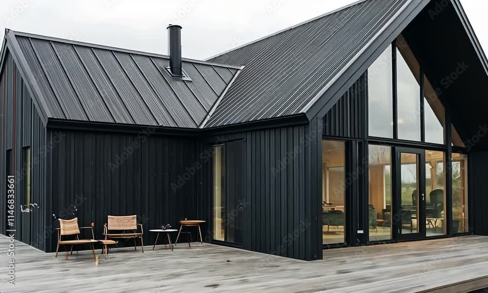 Modern Black Barn-Style House with Expansive Glass Wall and Deck Modern Black Barn-Style House with Expansive Glass Wall and Deck