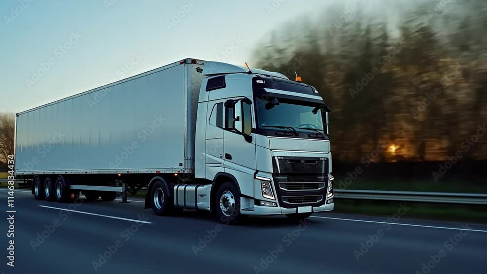 A modern European truck with standard trailer is driving on the road A modern European truck with standard trailer is driving on the road