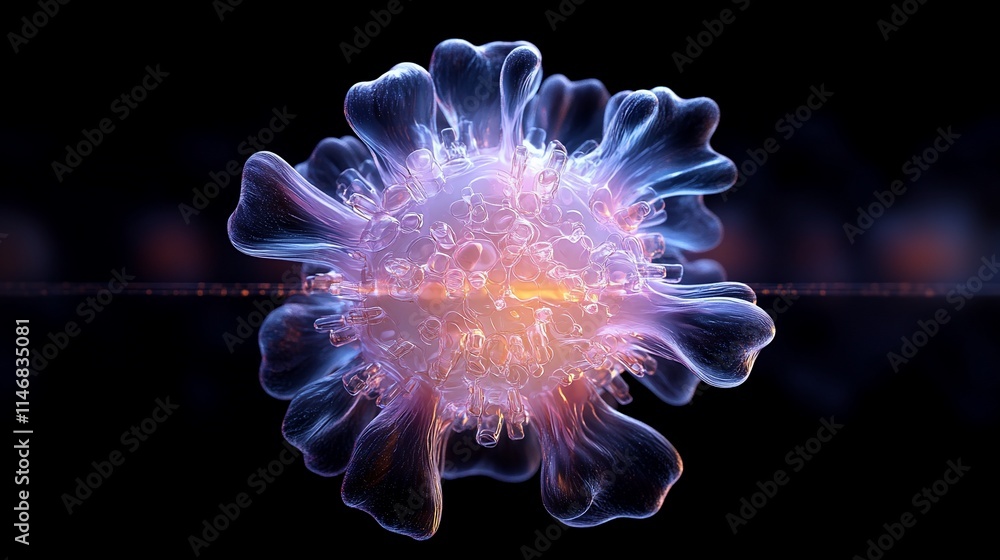 Fototapeta premium Microscopic view of a virus cell with glowing core.
