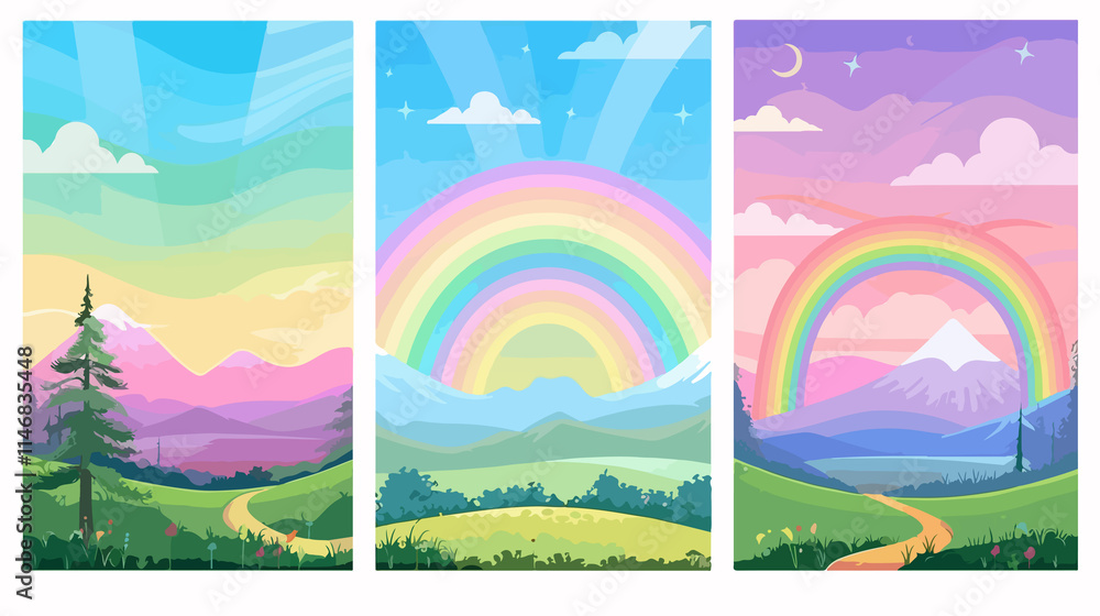 Fototapeta premium Vibrant Landscape Collection with Rainbow - Nature Scenery