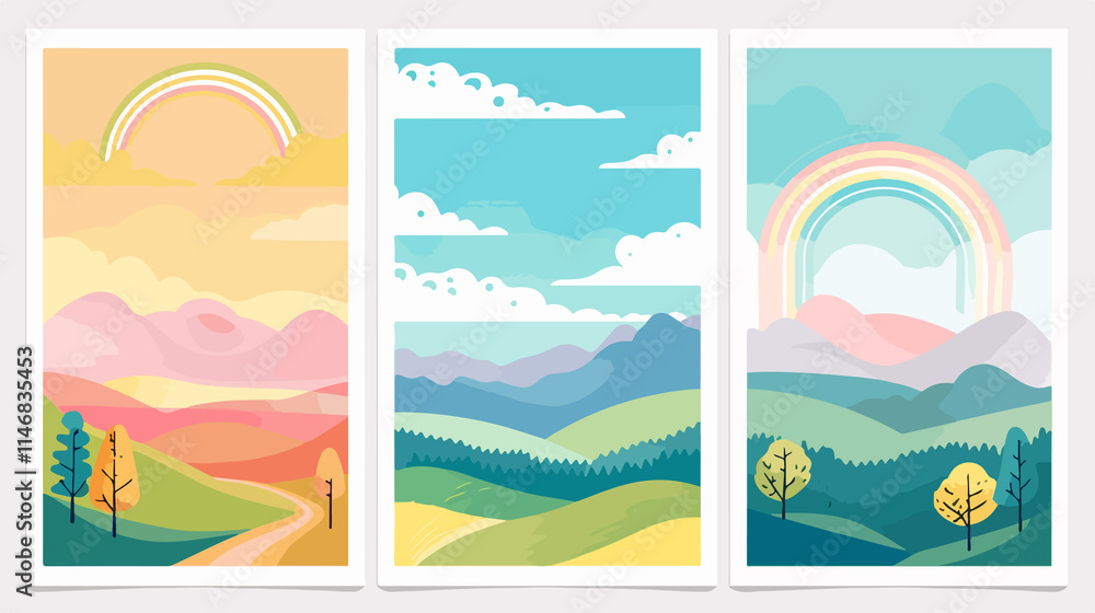 Fototapeta premium Stunning Collection of Landscapes with Rainbow in Natural Scenery