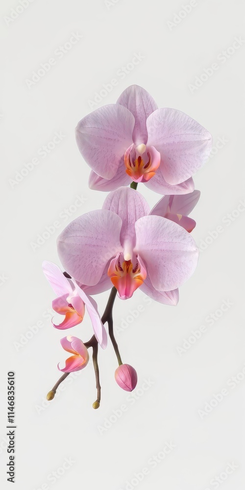 Delicate pink orchid blossoms isolated on pure white backdrop, pink petals, white, design element Delicate pink orchid blossoms isolated on pure white backdrop, pink petals, white, design element