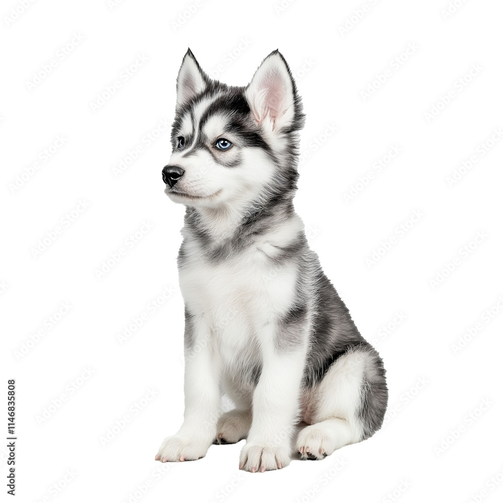 Isolated Image Of A Fluffy Siberian Husky Puppy Sitting With A Curious Expression On A White Background Isolated Image Of A Fluffy Siberian Husky Puppy Sitting With A Curious Expression On A White Background
