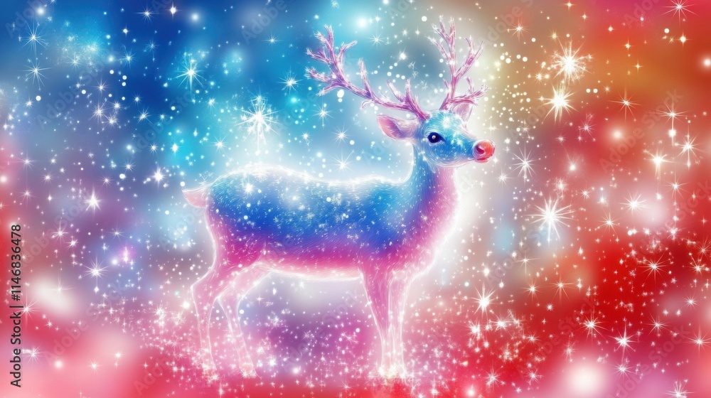 Mystical vibrant reindeer surrounded by sparkling stars and an enchanting colorful aurora, creating a magical and festive atmosphere for winter celebrations Mystical vibrant reindeer surrounded by sparkling stars and an enchanting colorful aurora, creating a magical and festive atmosphere for winter celebrations