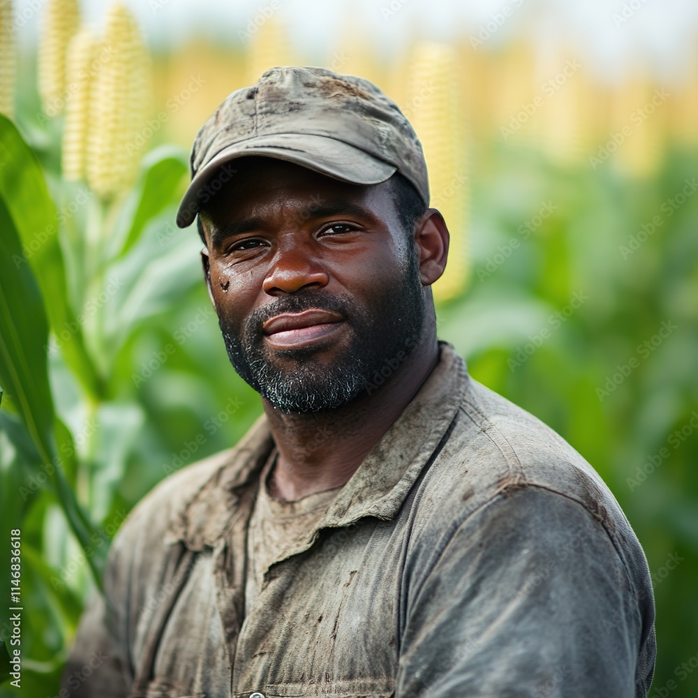 Farm worker harvesting corn rural field portrait photography natural setting close-up agricultural resilience Farm worker harvesting corn rural field portrait photography natural setting close-up agricultural resilience