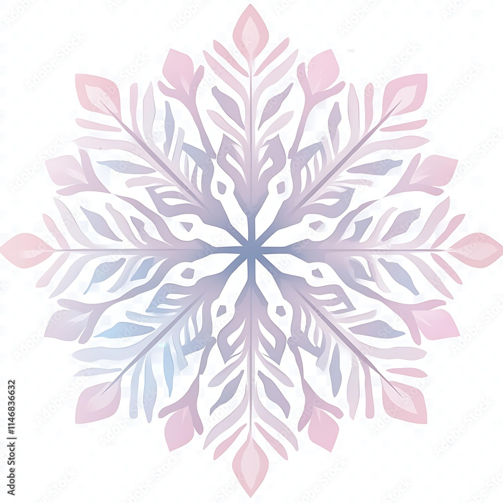 An isometric, pastel-colored snowflake with a transparent background, in the form of a PNG, vector graphic, pastel color palette, pastel colors. An isometric, pastel-colored snowflake with a transparent background, in the form of a PNG, vector graphic, pastel color palette, pastel colors.