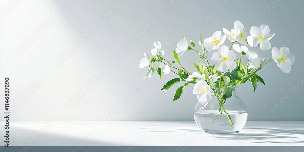 Serene White Flowers in Glass Vase, Minimalist Still Life Photography Serene White Flowers in Glass Vase, Minimalist Still Life Photography