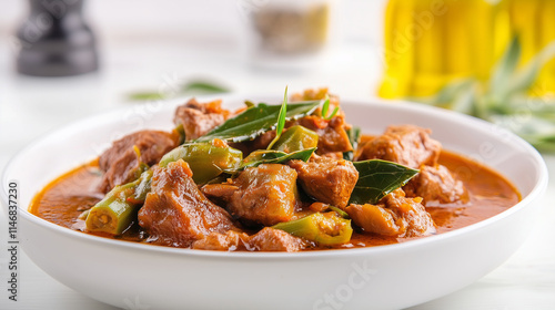 Goat curry with okra and bay leaves 