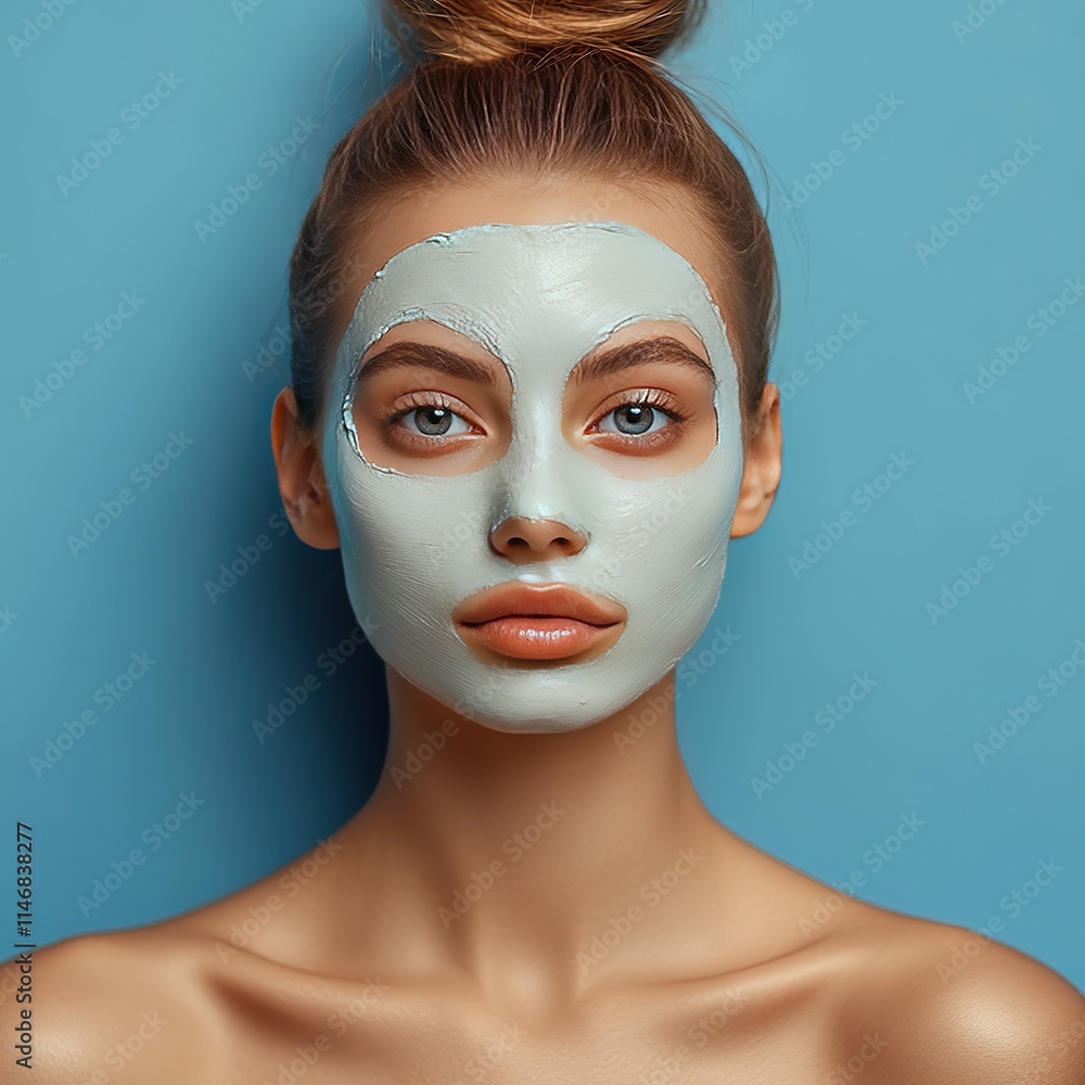 Skincare routine with facial mask beauty studio portrait photography clean environment close-up view self-care concept Skincare routine with facial mask beauty studio portrait photography clean environment close-up view self-care concept