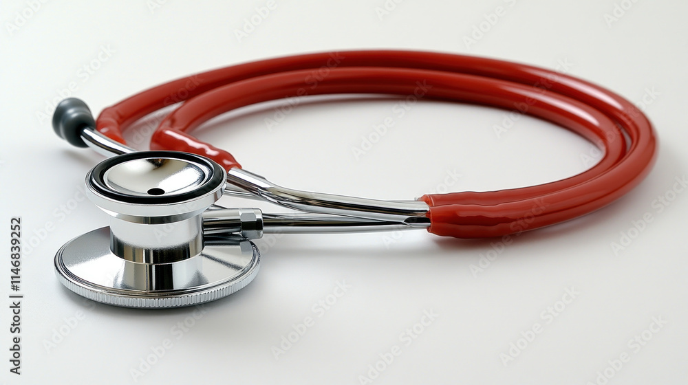 Red stethoscope on white background. Red stethoscope on white background.