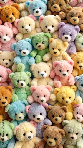 Mobile Phone or cell phone wallpaper Many small teddy bears in pastel colors are clustered together.