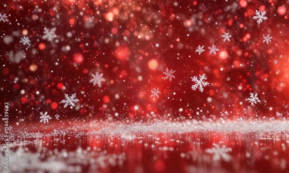 Snowflakes fall on a red bokeh background, creating a mesmerizing visual effect , bokeh, delicate flakes, cold weather Snowflakes fall on a red bokeh background, creating a mesmerizing visual effect , bokeh, delicate flakes, cold weather