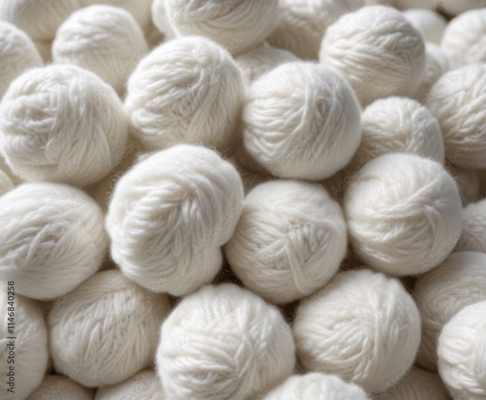 Soft fuzzy white balls of yarn in a tight cluster on a plain background , cluster, balls Soft fuzzy white balls of yarn in a tight cluster on a plain background , cluster, balls