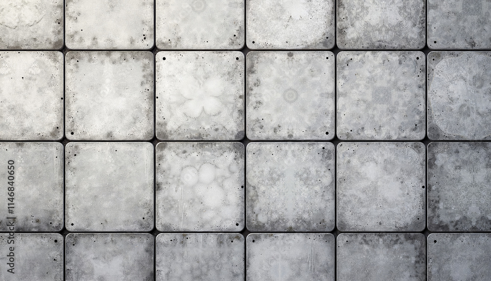 Naklejka premium Weathered gray tiled surface with subtle stains